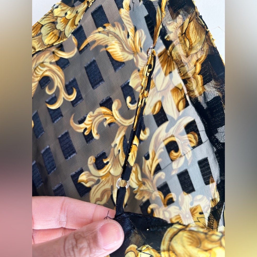 Vtg Victoria's Secret Baroque Gold Black Floral Lace Gold Label 90s Size L - Picture 6 of 7